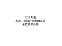 苏州工业园区环洲幼儿园2025年度单位预算公开、整体预算绩效目标及项目预算绩效目标公开